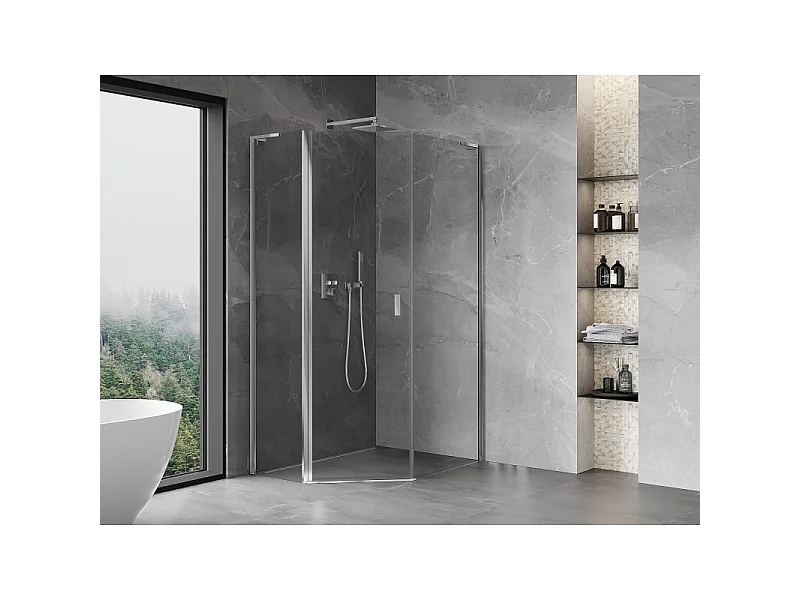 Mexen Mist L cabine de duche pentagonal assimétrica de abrir 90 x 100 cm, transparente, cromado - 8A8L-090-100-01-00
