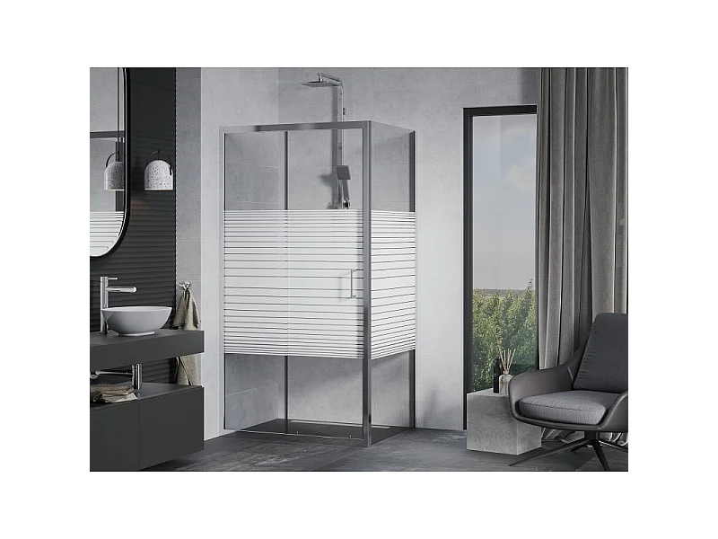 Mexen Apia schuifbare douchecabine 110 x 80 cm, witte strepen, chroom - 840-110-080-01-20