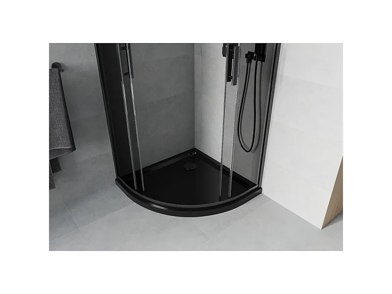 Mexen Rio halfronde douchecabine 80 x 80 cm, grafiet, zwart + platte douchebak, zwart - 863-080-080-70-40-4170B