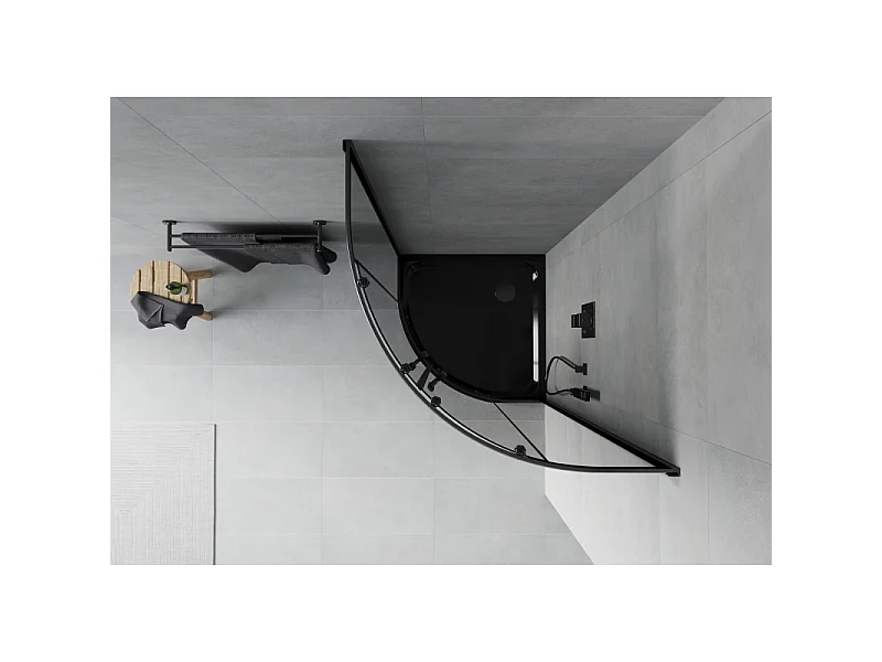 Mexen Rio halfronde douchecabine 80 x 80 cm, grafiet, zwart + platte douchebak, zwart - 863-080-080-70-40-4170B