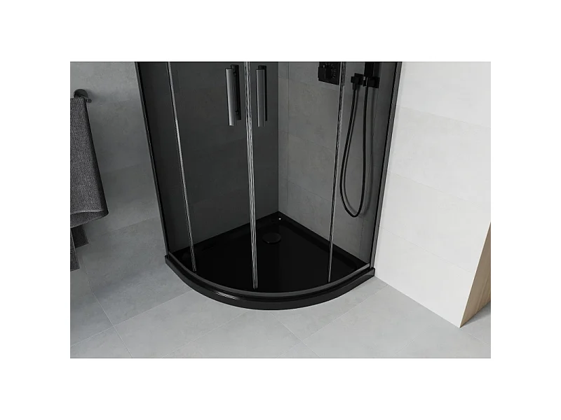 Mexen Rio halfronde douchecabine 80 x 80 cm, grafiet, zwart + platte douchebak, zwart - 863-080-080-70-40-4170B