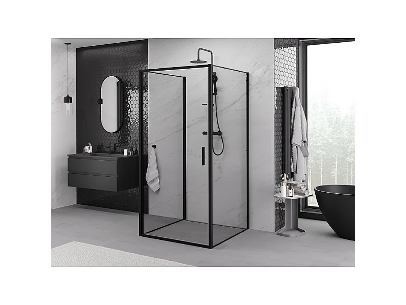 Mexen Exo-3S kabina prysznicowa 3-ścienna uchylna 70 x 70 cm, transparent, czarna - 817-070-070-70-00-3S