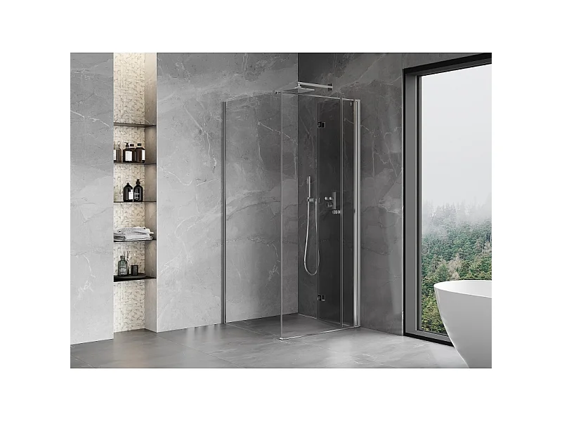 Mexen Mist-F opklapbare douchecabine rechts 120 x 120 cm, transparant, chroom - 8A6T-120-120-01-00-P
