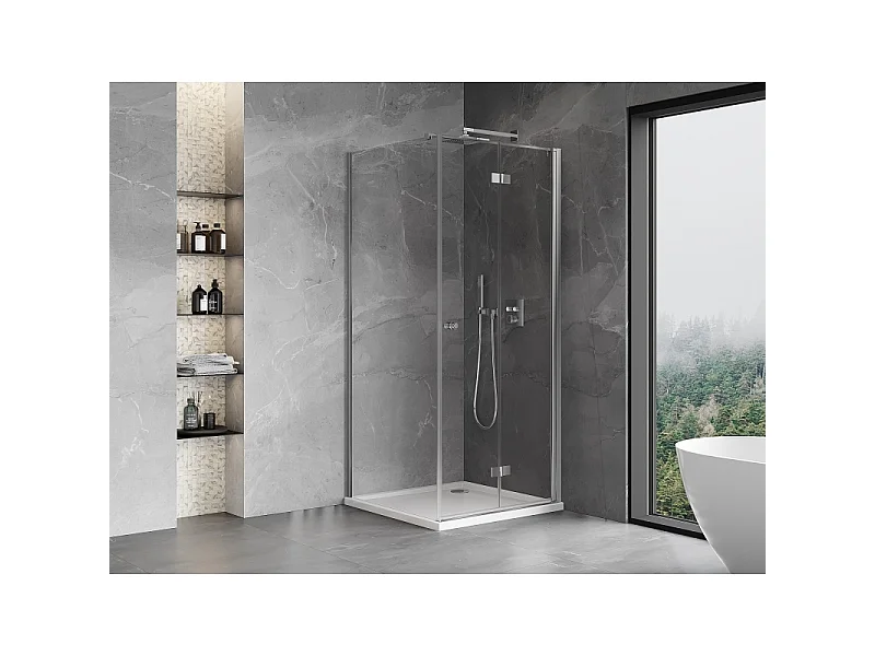 Mexen Mist-F opklapbare douchecabine rechts 120 x 120 cm, transparant, chroom - 8A6T-120-120-01-00-P