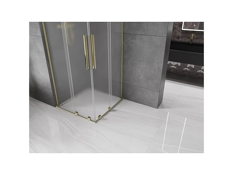 Mexen Velar L Duo skydedør brusekabine 80 x 80 cm, frostet, guld - 871-080-080-02-33-50