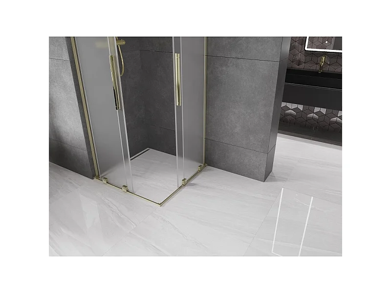 Mexen Velar L Duo skydedør brusekabine 80 x 80 cm, frostet, guld - 871-080-080-02-33-50
