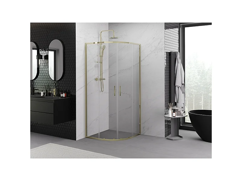 Mexen Exo halvrund brusekabine skydedør 80 x 80 cm, transparent, guld - 8132-080-080-50-00