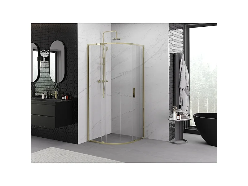 Mexen Exo halvrund brusekabine skydedør 80 x 80 cm, transparent, guld - 8132-080-080-50-00