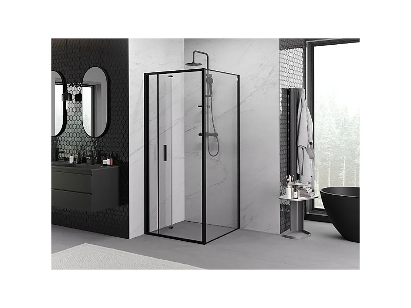 Mexen Exo klappbare Duschkabine 70 x 70 cm, transparent, schwarz - 816-070-070-70-00