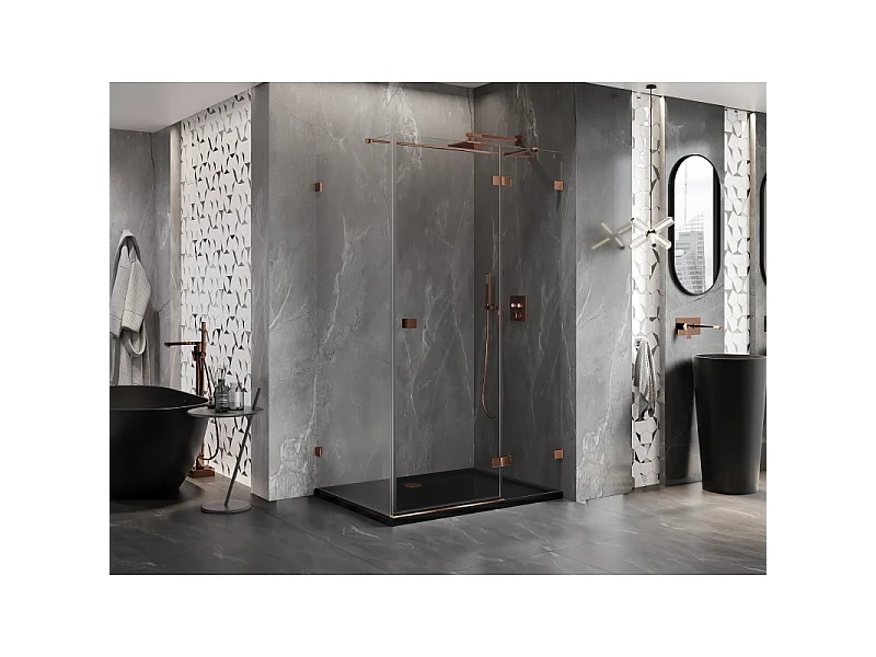 Mexen Lunar T hængslet brusekabine højre 80 x 110 cm, transparent, rosaguld - 834T-080-110-60-00-P