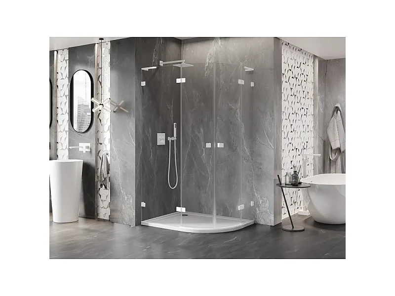 Mexen Lunar L Halbkreis-Duschkabine schwenkbar links 100 x 90 cm, transparent, weiß - 833L-100L-090P-20-00