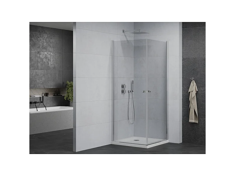 Mexen Pretoria Duo kabina prysznicowa uchylna 80 x 80 cm, transparent, chrom + brodzik Flat - 852-080-080-01-02-4010