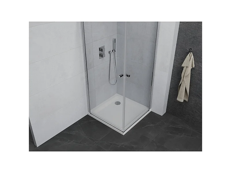 Mexen Pretoria Duo kabina prysznicowa uchylna 80 x 80 cm, transparent, chrom + brodzik Flat - 852-080-080-01-02-4010