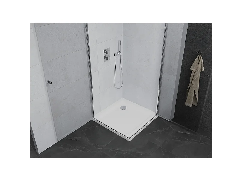 Mexen Pretoria Duo kabina prysznicowa uchylna 80 x 80 cm, transparent, chrom + brodzik Flat - 852-080-080-01-02-4010