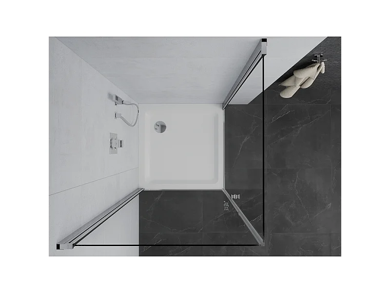 Mexen Pretoria Duo kabina prysznicowa uchylna 80 x 80 cm, transparent, chrom + brodzik Flat - 852-080-080-01-02-4010