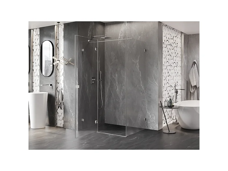 Mexen Lunar T kabina za prhanje z nihajnimi vrati levo 80 x 120 cm, prosojna, brušeni nikelj - 834T-080-120-97-00-L