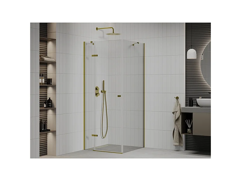 Mexen Roma svingbar brusekabine 80 x 80 cm, transparent, guld - 854-080-080-50-00