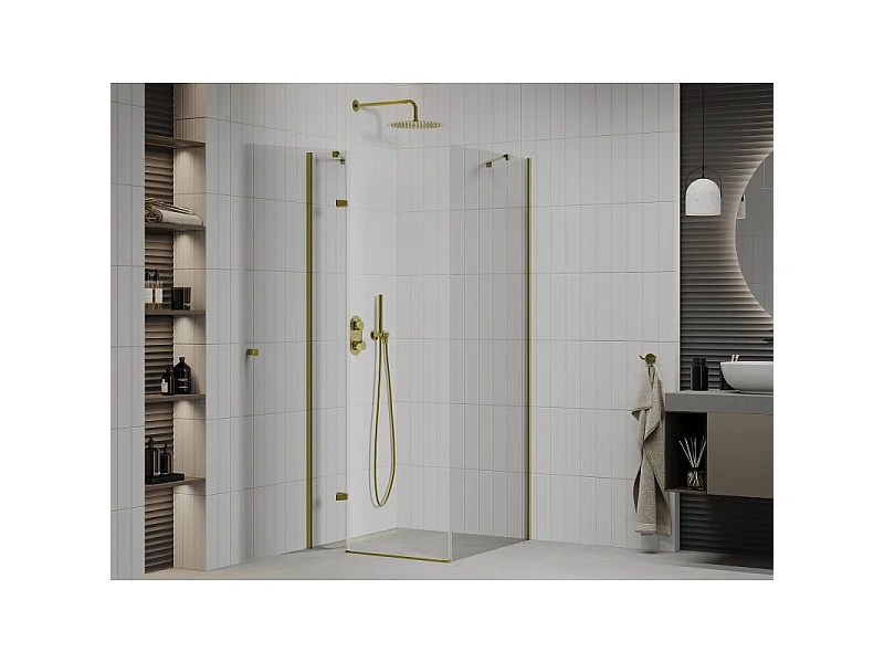 Mexen Roma svingbar brusekabine 80 x 80 cm, transparent, guld - 854-080-080-50-00
