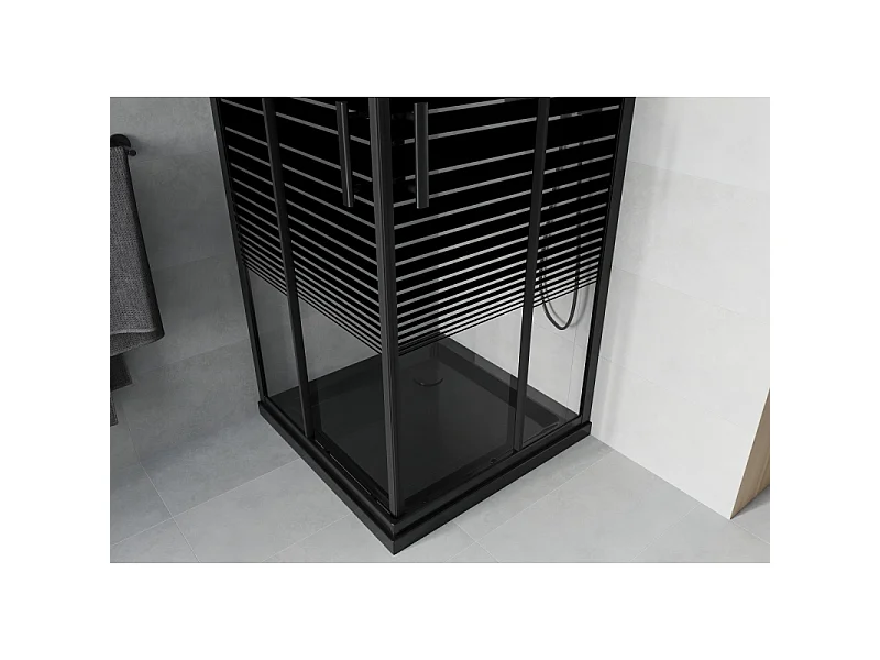 Mexen Rio kvadratisk brusekabine 80 x 80 cm, sorte striber, sort + Flat brusekar, sort - 860-080-080-70-20-4070B