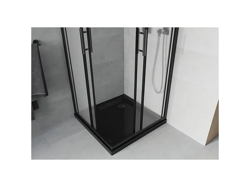 Mexen Rio vierkante douchecabine 70 x 70 cm, matglas, zwart + Flat douchebak, zwart - 860-070-070-70-30-4070B