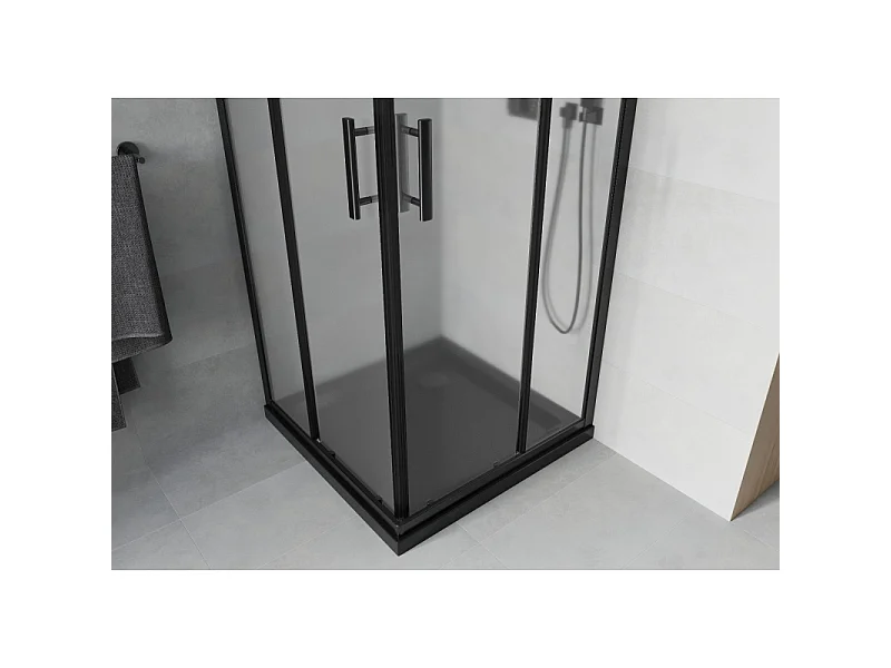 Mexen Rio vierkante douchecabine 70 x 70 cm, matglas, zwart + Flat douchebak, zwart - 860-070-070-70-30-4070B