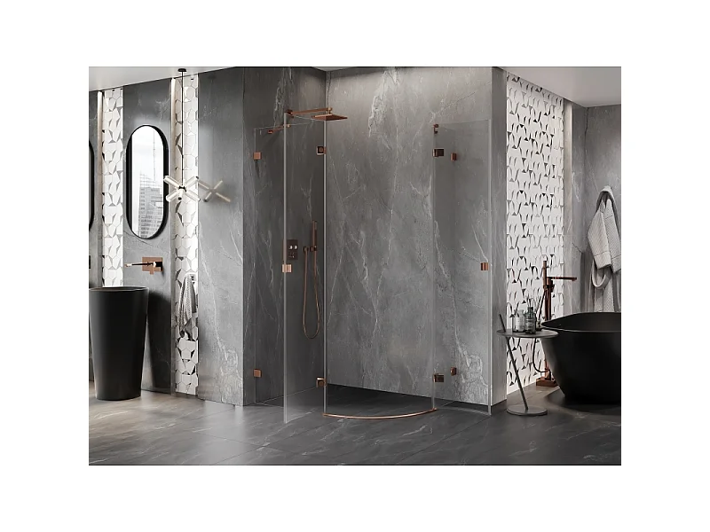 Mexen Lunar semicircular left-hinged shower cabin 100 x 70 cm, transparent, rose gold - 833-100L-070P-60-00