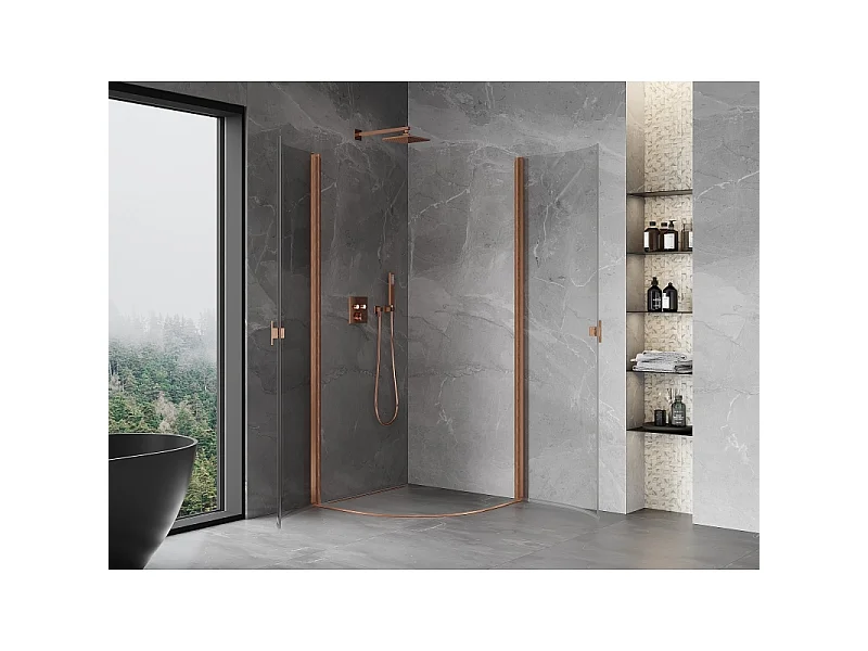 Mexen Mist halfronde draaideur douchecabine 90 x 90 cm, transparant, geborsteld koper - 8A31-090-090-65-00
