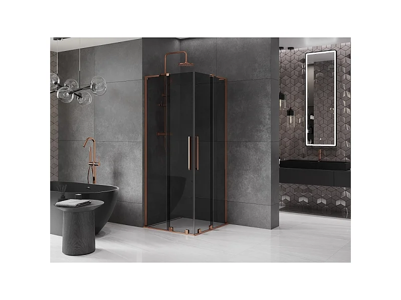 Mexen Velar L Duo cabine de douche coulissante 90 x 90 cm, graphite, or rose - 871-090-090-02-43-60