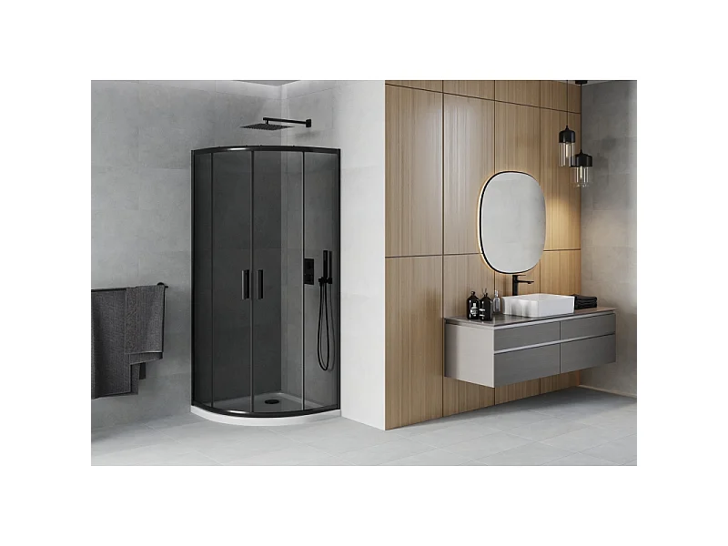 Mexen Rio half ronde douchecabine 90 x 90 cm, grafiet, zwart + Flat douchebak, wit - 863-090-090-70-40-4110B