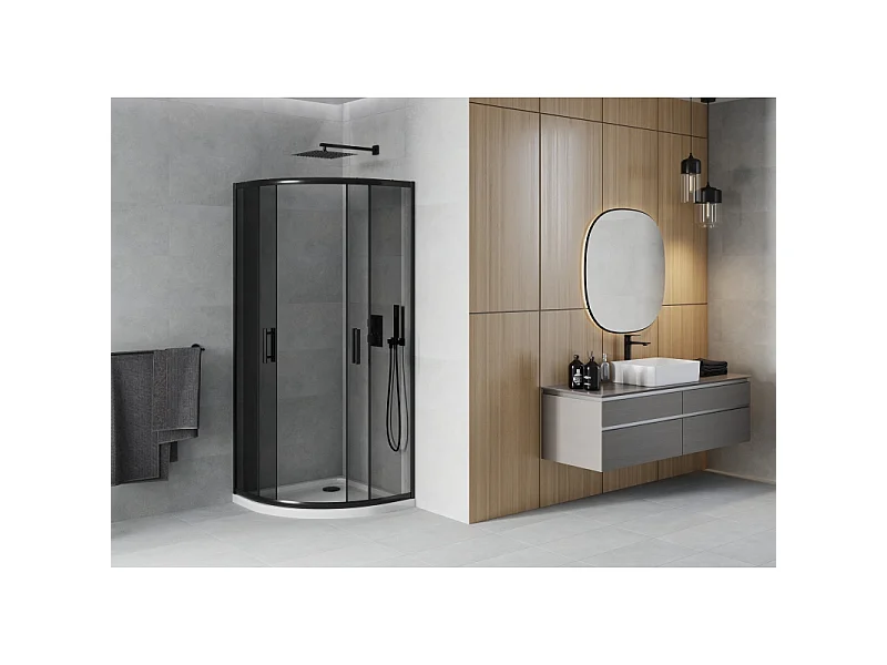 Mexen Rio half ronde douchecabine 90 x 90 cm, grafiet, zwart + Flat douchebak, wit - 863-090-090-70-40-4110B