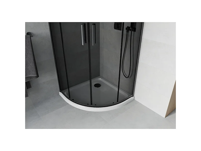 Mexen Rio half ronde douchecabine 90 x 90 cm, grafiet, zwart + Flat douchebak, wit - 863-090-090-70-40-4110B
