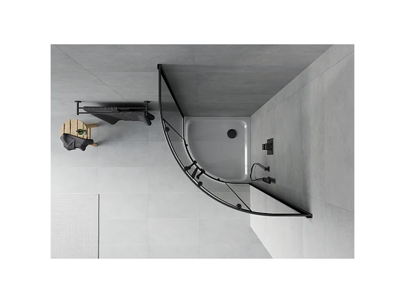 Mexen Rio half ronde douchecabine 90 x 90 cm, grafiet, zwart + Flat douchebak, wit - 863-090-090-70-40-4110B