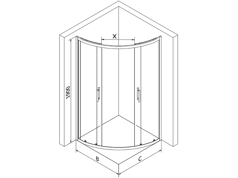 Mexen Rio half ronde douchecabine 90 x 90 cm, grafiet, zwart + Flat douchebak, wit - 863-090-090-70-40-4110B