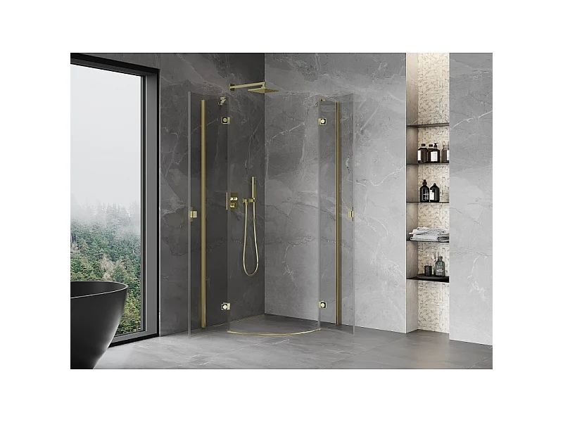 Mexen Mist halvrund brusekabine med hængslede døre 80 x 80 cm, transparent, guld - 8A33-080-080-50-00