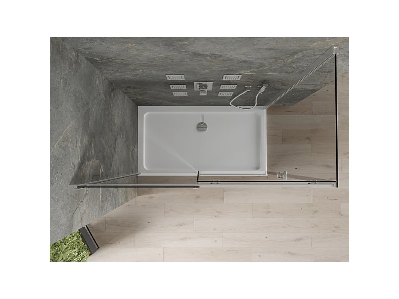 Mexen Omega cabine de douche coulissante 130 x 70 cm, graphite, chromé + receveur Flat, blanc - 825-130-070-01-40-4010