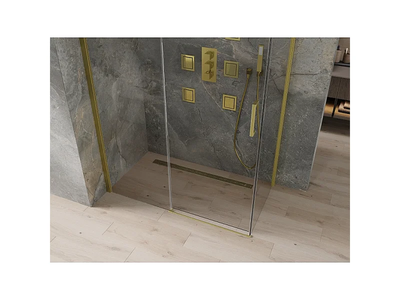 Mexen Omega schuifbare douchecabine 140 x 70 cm, transparant, goud - 825-140-070-50-00