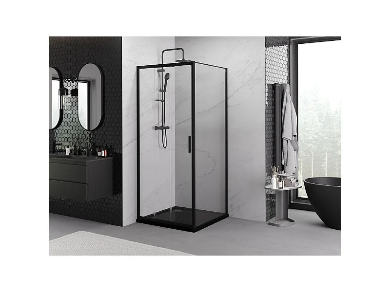 Mexen Exo Schiebeduschkabine 85 x 85 cm, transparent, schwarz - 8153-085-085-70-00