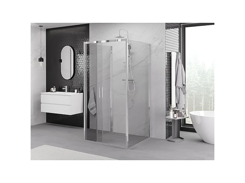 Mexen Exo-3S 3-sidet skydedør brusekabine 80 x 80 cm, transparent, krom - 8153-080-080-01-00-3S