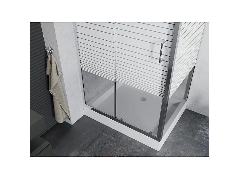Mexen Apia skydedør brusekabine 120 x 80 cm, hvide striber, krom + Rio brusekar - 840-120-080-01-20-4510