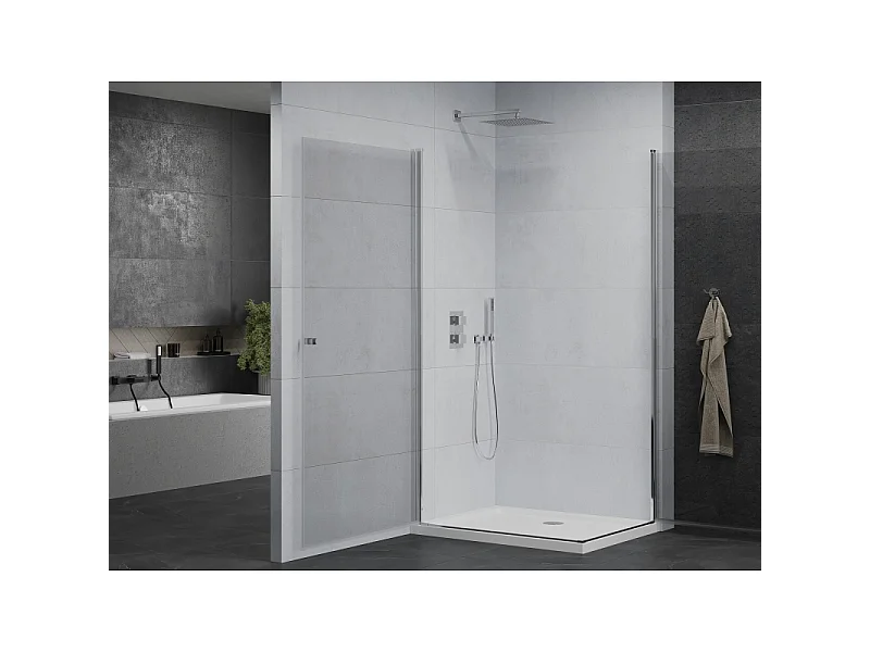 Mexen Pretoria Duo cabine de douche pivotante 80 x 70 cm, transparent, chrome + receveur Flat - 852-080-070-01-02-4010