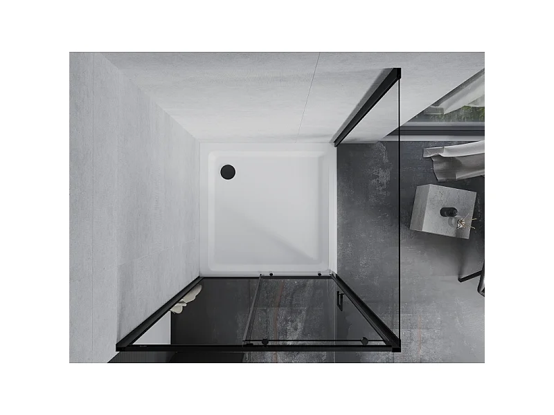 Mexen Apia schuifbare douchecabine 90 x 90 cm, transparant, zwart + Flat douchebak, wit - 840-090-090-70-00-4010B