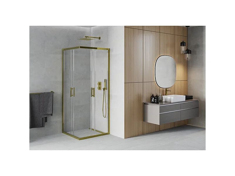 Mexen Rio vierkante douchecabine 80 x 80 cm, transparant, goud - 860-080-080-50-00