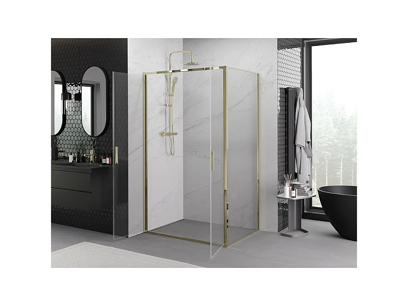 Mexen Exo draaide douchecabine 70 x 110 cm, transparant, goud - 814-070-110-50-00