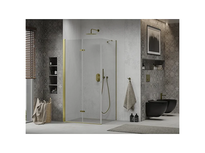 Mexen Lima faltbare Duschkabine 90 x 80 cm, transparent, gold - 856-090-080-50-00