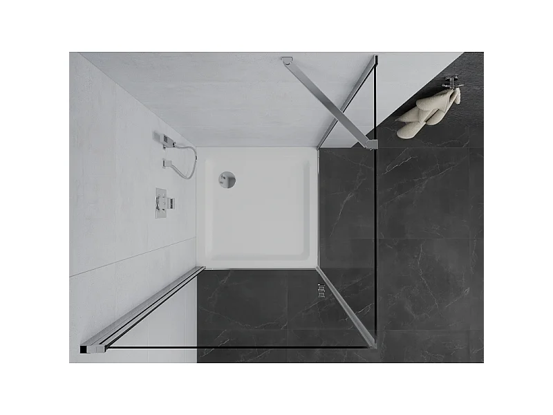 Mexen Pretoria cabine de douche battante 90 x 90 cm, transparent, chromé + receveur Flat - 852-090-090-01-00-4010