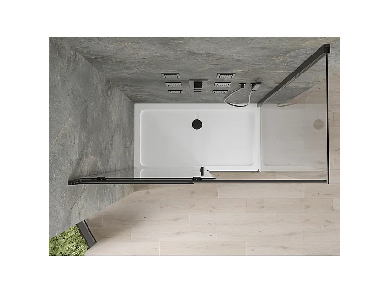Mexen Omega schuifdouchecabine 130 x 70 cm, transparant, zwart + Flat douchebak, wit - 825-130-070-70-00-4010B