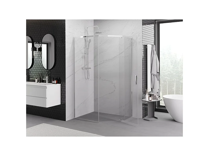 Mexen Exo cabina de ducha pentagonal abatible 90 x 80 cm, transparente, cromo - 812-090-080-01-00