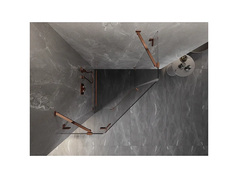 Mexen Lunar pentagonal shower cabin, swing left 80 x 80 cm, transparent, rose gold - 831-080L-080P-60-00-L