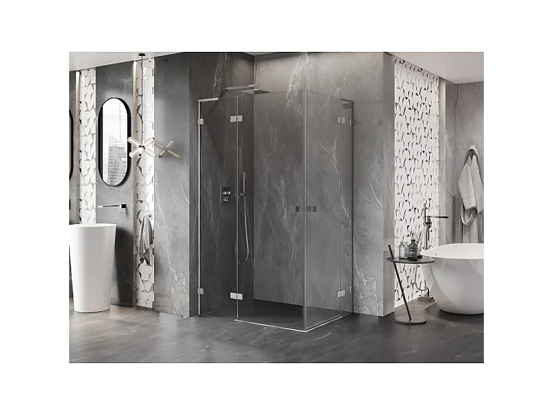 Mexen Lunar L Duo leve nihajne tuš kabine 105 x 90 cm, prozorno, krtačen nikel - 834L-105L-090P-97-00