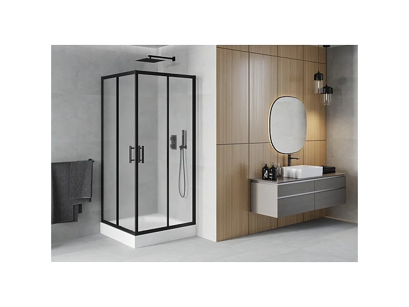 Mexen Rio cabine de douche carrée 90 x 90 cm, dépoli, noir + receveur de douche, blanc - 860-090-090-70-30-4510